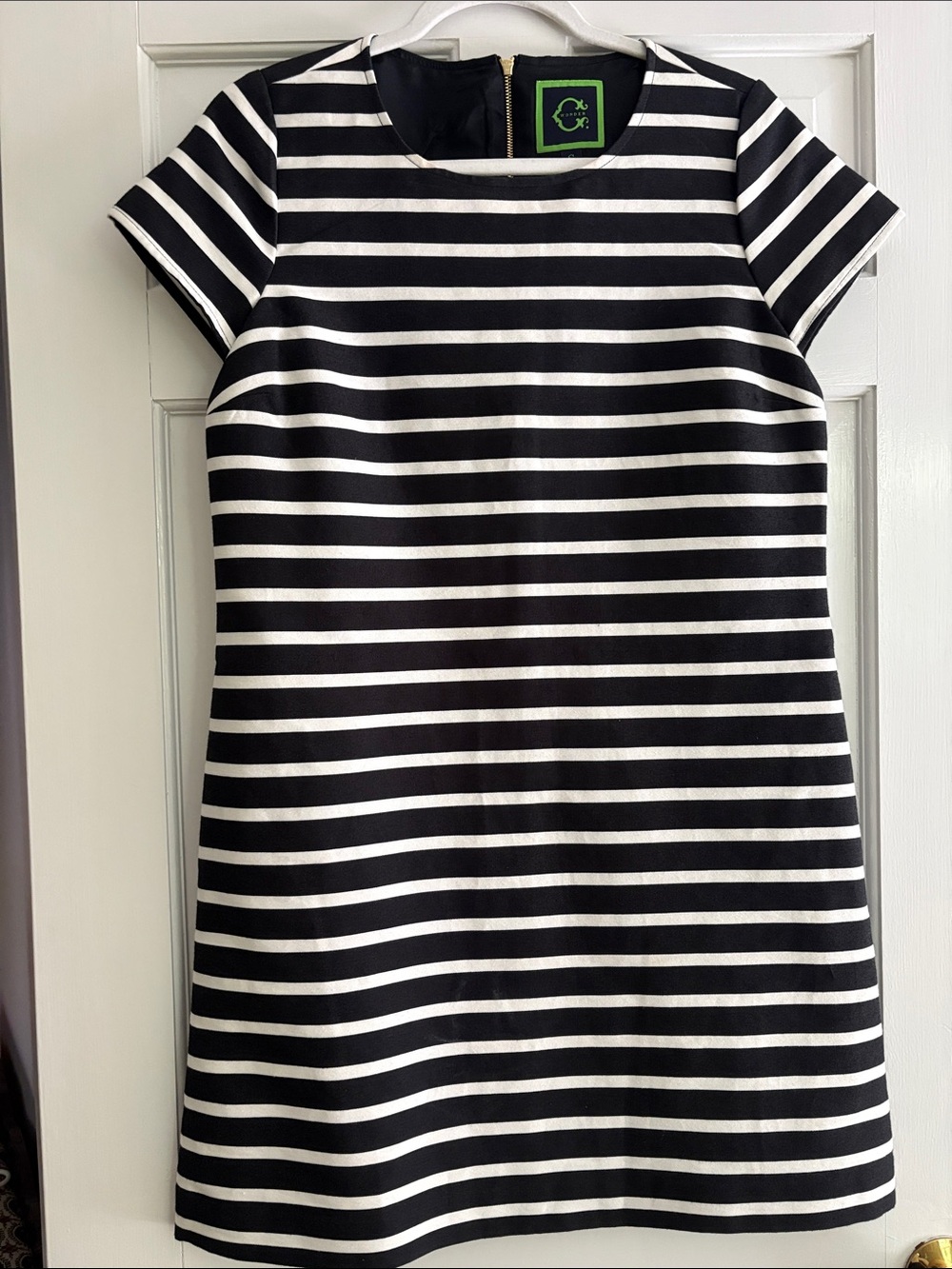 C. Wonder Black & White Striped Short-Sleeve Shift Mini Dress